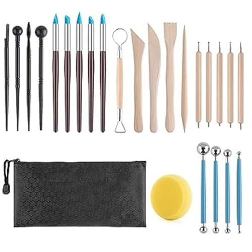 Alckijy Pottery tool set 25 pieces modelling tool clay polymer clay tools ceramic tool DIY graver kit clay modelling carving arts and crafts
