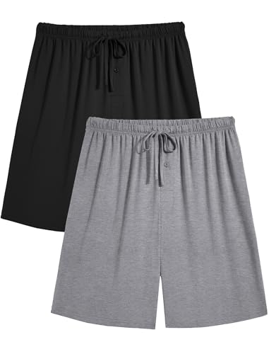 Ekouaer Mens Pajama Shorts Bamboo Rayon Pj Bottoms Soft Sleep Shorts Soft Drawstring Loungewear With Pockets 2 Pack