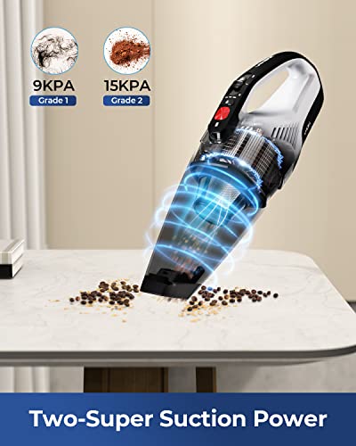 Vakerr Handheld Vacuum Cordless Cleaner, 15Kpa Strong Suction Car Vacuum With Led, 2H Fast Charge With 45 Mins Runtime, 2 Modes Rechargeable Detachable Battery, 1L Dust Cup For Home Pet &Car Cleaning #TOP1