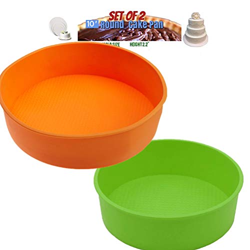 Set Of 2, 10 Inch Round Cake Pan Silicone Cake Molds For Baking Cake Mold Cake Baking Pans Round 10 Inch Silicone Baking Pie Pan 10 Inch Round Baking Mold Silicone #TOP4