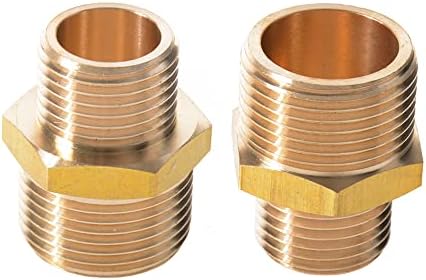 Brass Hexagon Reducer 3/4 to 1/2 BSP, Her Kindness 2 Pcs Brass Bsp Reducing Connector, 1/2 inch Male to 3/4 inch Adaptor, Brass Reducing Double Nipple 3/4" x 1/2" Male to Male