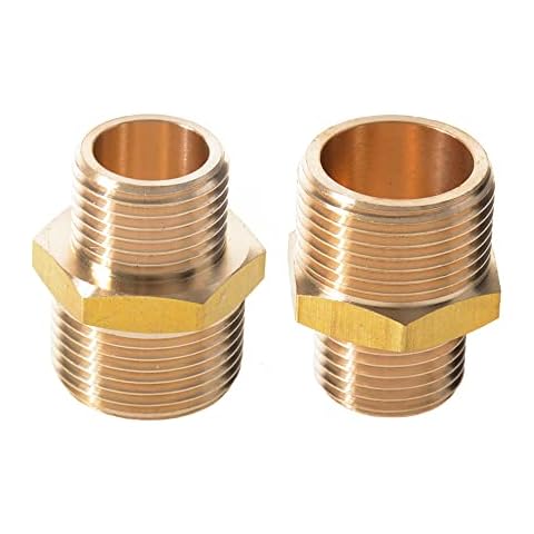 Brass Hexagon Reducer 3/4” to 1/2” BSP, Her Kindness 2 Pcs Brass Bsp Reducing Connector, 1/2 inch Male to 3/4 inch Adaptor, Brass Reducing Double Nipple 3/4" x 1/2" Male to Male Cover