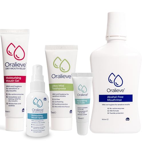 Oralieve Dry Mouth Relief Starter Kit (Includes Moisturising Dry Mouth Gel 50ml, Moisturising Spray 50ml, Ultra Mild Toothpaste 75ml, Alcohol-Free Mouthwash 500ml & Nourishing Lip Care 10ml)