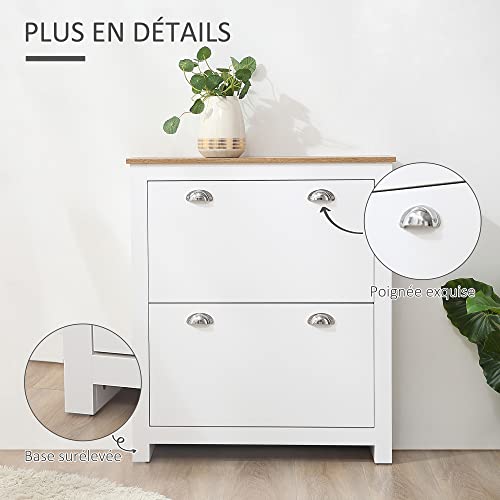 Meuble à chaussures pour couloir et entrée au design blanc et chêne naturel