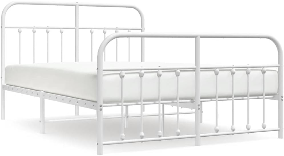 White Powder-Coated Steel Bed Frame 55.9x77.2x39.4 in Sturdy Heavy-Duty Platform Foundation for Bedroom Mattress-Support with Easy Assembly and Under-Bed Storage