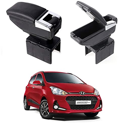 Image of Oshotto PU Leather AR-01 Car Armrest Console Box Compatible with Hyundai Grand i10 - Black