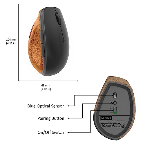 Lenovo Go Wireless Vertical Mouse - Computer Mouse - Programmable Buttons - Ergonomic - Right Handed - 2.4 Ghz - Usb Receiver - Compatible With Pcs And Laptops - Storm Grey #TOP2