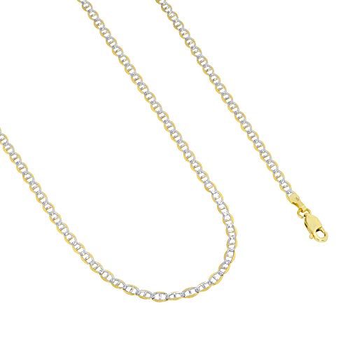 Nuragold 14K Yellow Gold 3Mm Solid Mariner Anchor Link Chain Diamond Cut Two Tone Pave Bracelet Or Anklet, Womens Or Mens 7" 7.5" 8" 8.5" 9" - Real Solid Gold Jewelry #TOP7