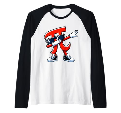 Divertido símbolo Pi Dabbing Dab Dance Pi Day Teacher Hombres Niños Camiseta Manga Raglan
