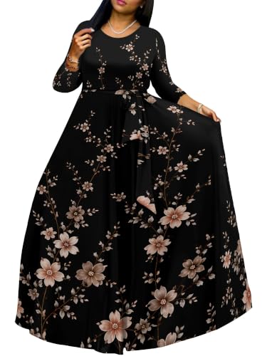 Image of PinkPatty Women's Long Sleeve Maxi Dress Plus Size Casual V Neck Wrap Dress with Pockets&Belt