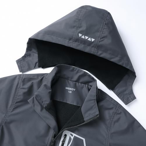 image for MGEOY Boys Rain Jacket Lightweight Waterproof Hooded Fleece Lined Rain