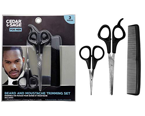 Cedar & Sage Cedar & Sage Beard and Moustache Trimming Set for Men, Includes 3 Pieces, 1 X Moustache Scissors, 1 X Trimming Shears, 1 X Comb, 1 Count