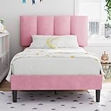 VECELO Twin Bed Frame with Upholstered Headboard, Heavy-Duty...