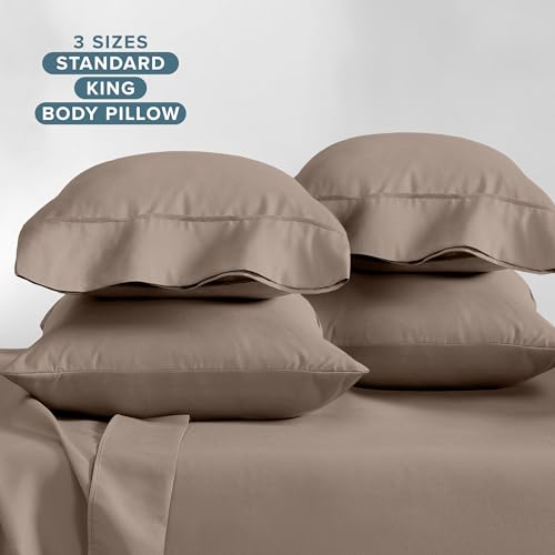 Image of Bare Home Microfiber Bulk Pillow Cases - Standard /Queen Size Set of 4 - Cooling Pillowcases - Double Brushed - Taupe Pillowcases 4 Pack - Easy Care (Standard - 4 Pack, Taupe)