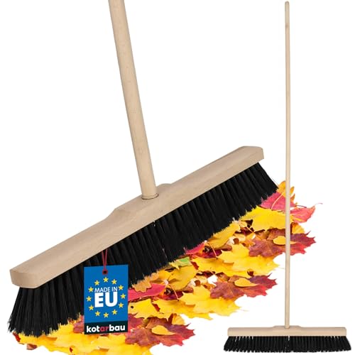 KOTARBAU® Besen mit Stiel - 50 cm - Straßenbesen - mit Nylonborsten - Kehrbesen aus Holz - Besen für Draußen & Drinnen - Zimmerbesen mit Stiel