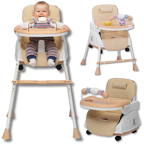 Twinky® Hochstuhl – 2-in-1-Kinderwagen-Set – Braun – zusammenklappbarer Esszimmerstuhl & Kinderwagen und Babystuhl für den Tisch – Hochstuhl, Kleinkindsitz und mitwachsender Stuhl in 1 (Braun)