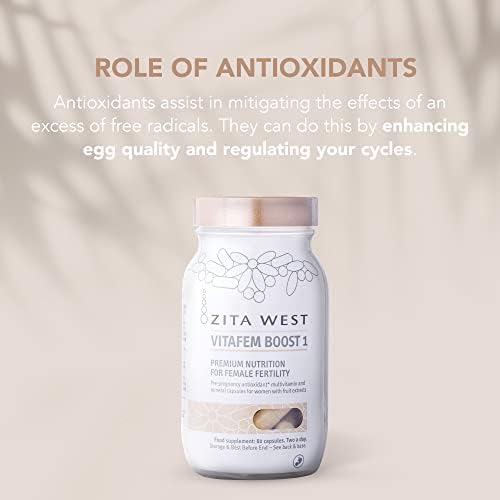Zita West Vitafem Boost 1 Female Fertility Support Supplement - Helps to Support Female Fertility, Includes Folic Acid - Gluten Free and Vegan- One Months Supply, 60 Capsules