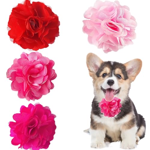 Bipy 4pcs 5cm Rosks Perros Femeninos Collares Flores Charms Diapositivas Flores Arcos Para Gato Cachorro Pequeño Medio Perro Aseo Accesorio
