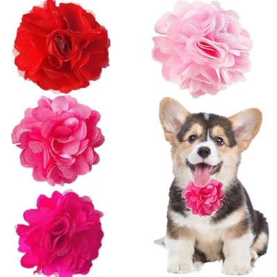 BIPY Collar para perros pequeños, flores, lazos, cachorros, gatos, collar floral, accesorios deslizables, accesorio de aseo desmontable para disfraz, cumpleaños, boda, festival, 4 Count (Pack of 1 | Ya disponible en tu tienda friki favorita! En mundofriki.es!