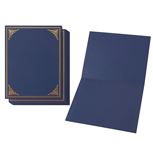 Élégantes Couvertures Pochettes de Présentation de Certificats et Diplômes Bleu et Or (paquet de 12), Adaptées au Format A4 (21 x 29,7 cm) Cover