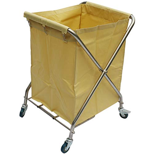 FLYIFE Carrelli Manuali Mobili Carrello Pieghevole per Pulizie Domestiche per Lavanderia, Carrello X Pieghevole con Telaio in Acciaio Inossidabile, Borse Rimovibili, 4 Ruote/Beige