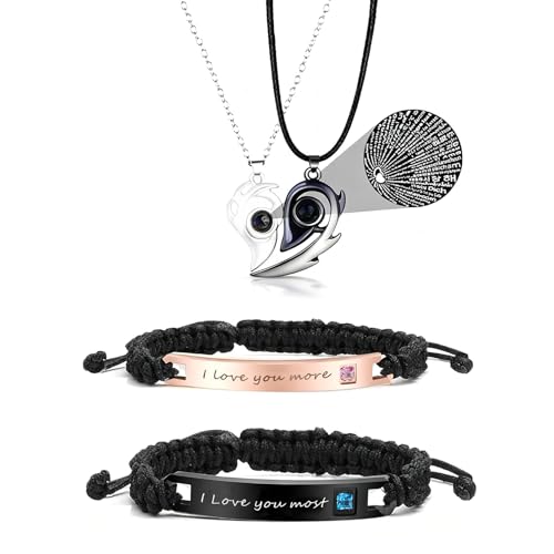 Long Distance Heart Couples Bracelet & Necklace Set for Him & Her - Wedding Gifts