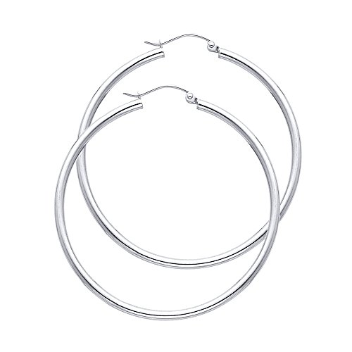 Pendientes de aro con cierre de anilla de oro blanco de 14 quilates y 2 mm de grosor, 10 tamaños diferentes disponibles
