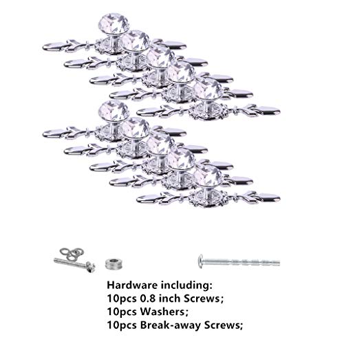 Fvstar 10pcs 4.7" Crystal Cabinet Knobs Drawer Dresser Handles Diamond Glass Pulls with Plate and Screws,Cupboard Wardrobe Furniture Door Hardware for Living Room Kitchen Bedroom (Small, Silver)