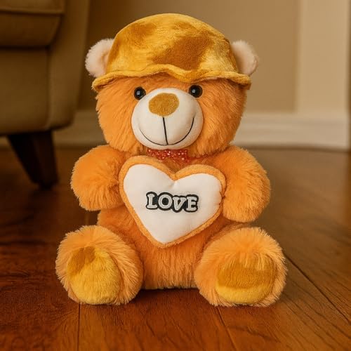 Image of GOLDENHUB Teddy Bear, Sweet Expression, and Huggable Size, Ideal Gift for Any Occasion, Perfect Companion for Children 30 CM Sitting with Cap Butter with Heart