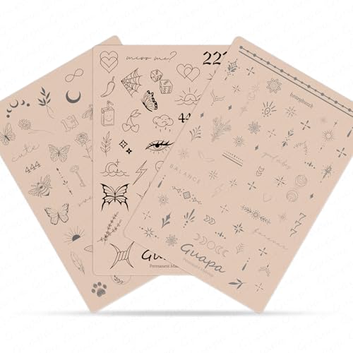 Guapa 3 PCS Double-Sided Silicone Finger Tattoo Practice Skin - 80 Stencil Designs for Fine Line Tattoo Skill Improvement