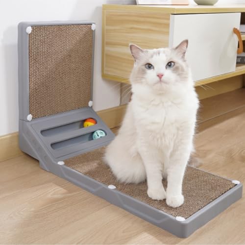 Griffoir pour chat en L tapis à gratter interactif et balles - 7