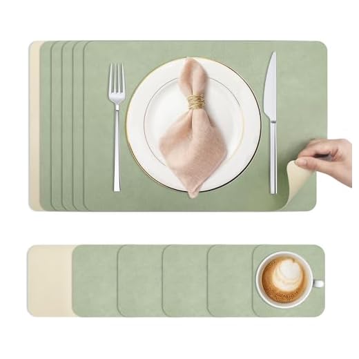 KitchenBoss Tovagliette Americane Lavabili e Sottobicchieri: Tovagliette Colazione Bifacciale Antiscivolo Resistenti, Set di 6 Tovaglietta con Rettangolare 43x30cm