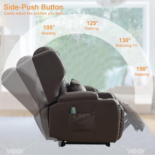 Image of Oprisen Wall Hugger Power Recliner Chair, Overstuffed Home Theater Seating w /Heat Massage Electric Movie Gaming Sofa Reclining Sleeper Chair with LED Light /Lumbar Pillow /Cup Holders