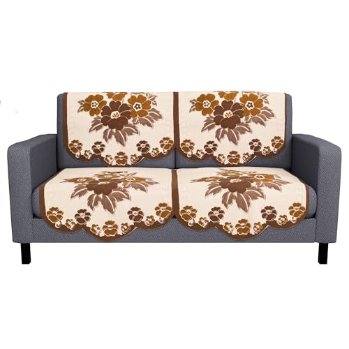 Image of Kuber Industries (Set of 4) Stylish & Durable Cotton Sofa Covers 2 Seater | Washable Sofa Protector /Mat & Slipcover for Hall, Living Room & Office | Painting Print- Cream & Brown