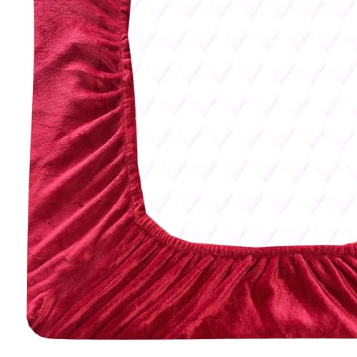 Image of Sands Luxurious Bedsheets for Winter, King Size Fitted Warm Double Bedsheet, 72 x 78 x 10 inches, with 2 Pillow Covers (Red)