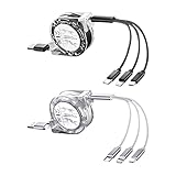 4Ft/1.2m Multi Retractable Fast Charger Cord 3A,2Pack 3-in-1 USB Charging Cable for IP/Type-C/Micro-USB Compatible with Cell Phones/Tablets/Samsung Galaxy/Pixel/Sony/LG/HTC(Black+White)