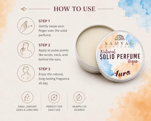 Image of Aura Vegan Solid Perfume for Men & Women, 10g | Alcohol-Free Long-Lasting Perfume Balm with Jojoba Oil & Candelilla Wax | Pocket Travel Fragrance | Unisex Gift Pack