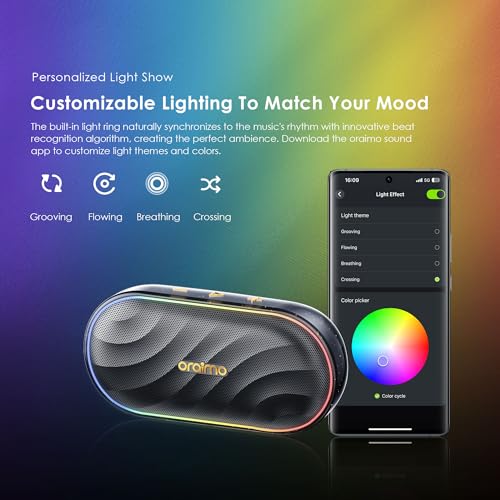 Oraimo SpaceBox Bluetooth Speaker, Portable Wireless Speakers with Heavy Bass, Bluetooth 5.4, LED Light, Exclusive App, 3 EQ Modes Small Wireless Speaker for Home Outdoor, Black - image 4