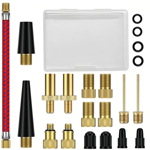 21 Pcs Adaptador Válvula Bicicleta,Aguja Inflar Balones con Caja de Almacenamiento,Bicicleta Válvula Adaptador,SV DV AV Adaptador para Bomba de Inflar de Bicicleta