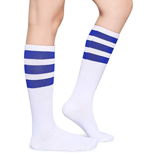 Pareberry Classic Triple Stripes Soft Cotton On the Calf Retro White Tube Socks A-pair(white/Royal Blue)