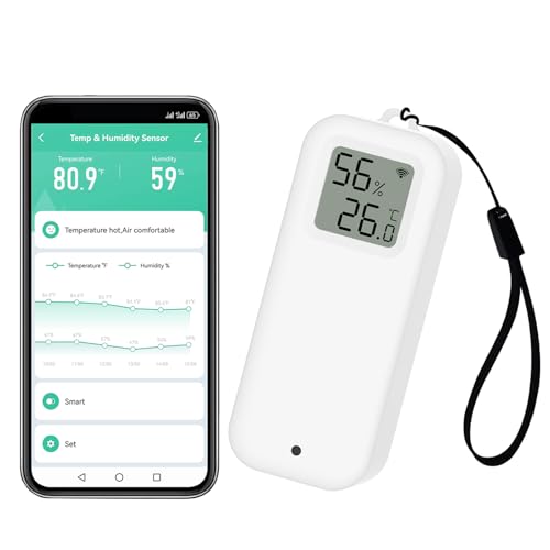 Termómetro higrómetro digital Smart, sensor de temperatura y humedad WiFi con lámina magnética autoadhesiva,sensor de temperatura de calibración con alerta de notificación de app.Compatible Alexa.1PCS