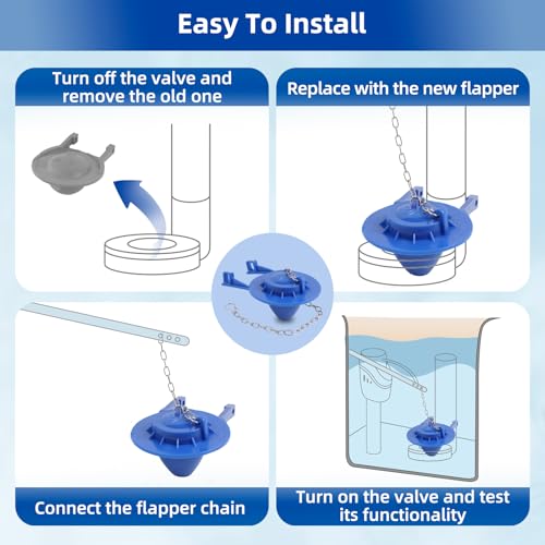 Hibbent 2 Pack Universal 2 Inch Toilet Flapper Compatible with American Standard, Kohler, TOTO, Gerber Toilets Tank, Water Conserving Toilet Flapper Replacement with Stainless Steel Chain, Blue - image 7