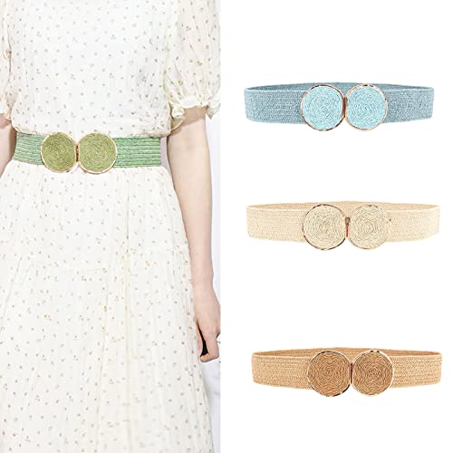 Straw Belt, Straw Belt Women Belt Stretch Elastic Belt Corset Dress Decorative Belt Raffia Dress Belt Girdle Stretchy Waist Belt, Blue2
