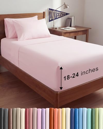 Image of Extra Deep Twin XL Sheet Set - 4 Piece Breathable & Cooling - Lavender Pink | Hotel Luxury Bed Sheets Set, Easy & Secure Fit, Ultra-Soft, Wrinkle & Fade Free, Comfy Sheets Set with Extra Deep Pockets