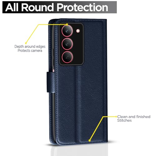 Image of Pikkme Flip Cover Leather Finish | Inside TPU with Card Pockets | Wallet Stand and Shock Proof | Complete Protection Button Flip Case for Realme Narzo 80x 5G / Realme P3x 5G / Realme 14X 5G (Blue)
