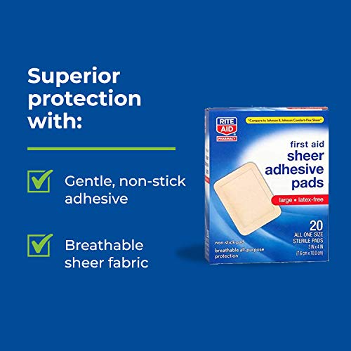 Rite Aid 012546310512 Sheer Adhesive Bandages With Sterile Non Stick Pad, 3 Inch X 4 Inch - 20 Count | Wound Care/First Aid Supplies thumb #3