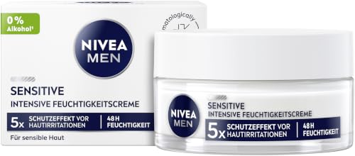 NIVEA MEN Sensitive Intensive Feuchtigkeitscreme Gesichtscreme mit 48h Feuchtigkeit für empfindliche Männerhaut Gesichtspflege zur Linderung von Hautirritationen (50 ml)