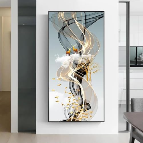 Arbre de cerf doré imprimé sur toile pour une ambiance zen moderne