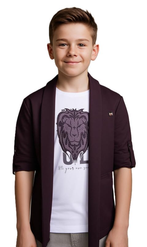 Image of Boys Full Sleeves Solid Shrug and T-Shirt