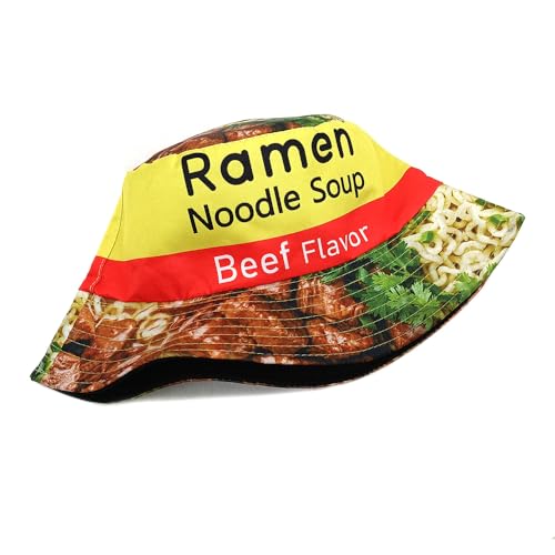 Image of Bucket Hat for Women Men,Travel Sun Beach Cap,Unisex Fishing Outdoor Boonie (Beef Ramen)